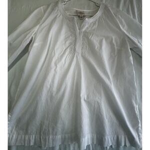 St John's Bay White Tunic Long Sleeve XL Cotton Embroidered Classic Pullover